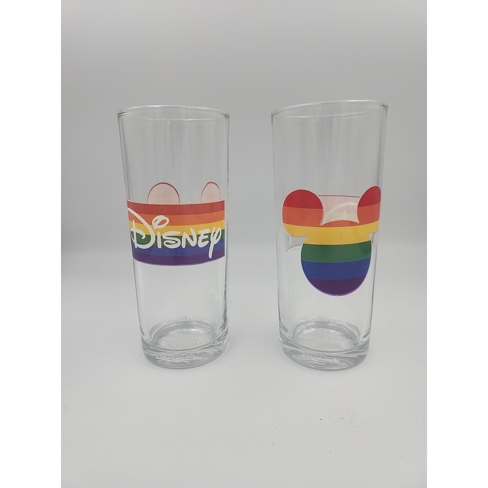 Disney Rainbow Collection Mickey Glassware Set of 2 Ten Oz‎ Glasses Pride
